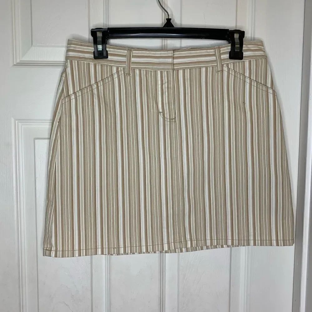 Theory Cream and Tan Striped Skirt